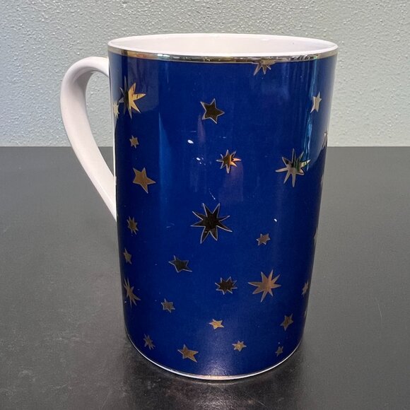 Sakura GALAXY BLUE 14k Gold Stars & Accents Cobalt Blue Fine Porcelain Cup Mug - Picture 8 of 15